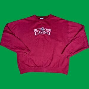 Vintage Blue Chip Casino Embroidered Crewneck Cotton Michigan City Indiana